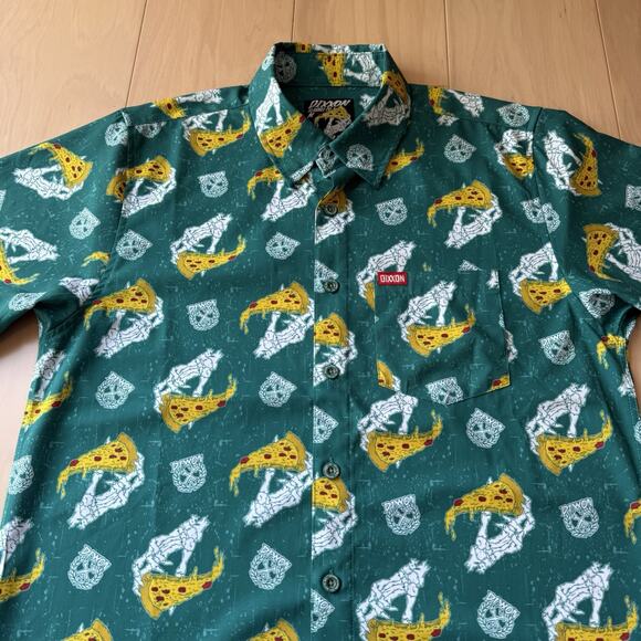 Dixxon Shirt M Green The Slice Pizza Short Sleeve Button Up Casual Workwear - Picture 3 of 8